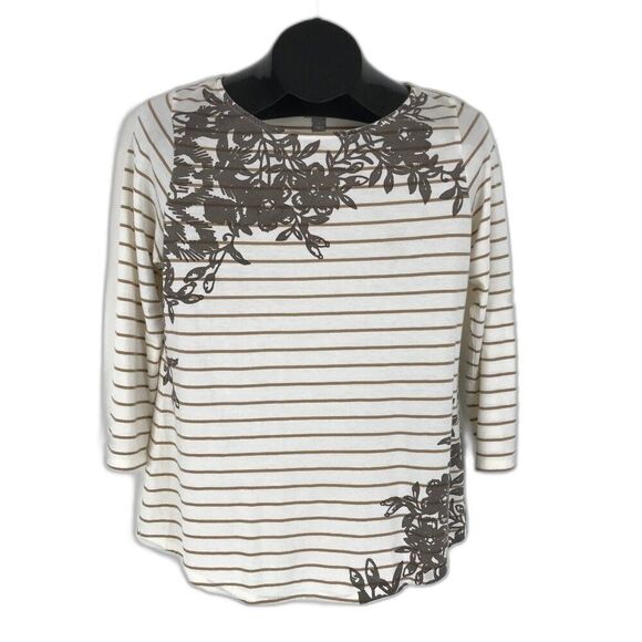 J. Jill Pima Floral Stripe Knit Top Women's Small Cotton Blend Stretch Casual - Picture 1 of 12